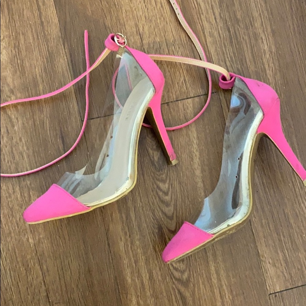 Clear and hot pink heels